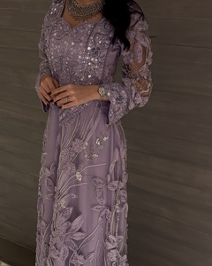 Dài Tay Áo Ả Rập Aso E Đính Cườm Buổi Tối Trang Phục Chính Thức Tiệc Tiếp Nhận Sinh Nhật Đính Hôn Ăn Mặc Màu Đỏ Lấp Lánh Bóng Áo Choàng Lụa Cotton - Product Image 6