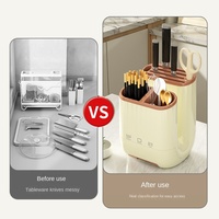 Support de rangement pour couverts de cuisine S8688 avec égouttoir et couvercle anti-poussière, porte-baguettes et planche à découper intégrée