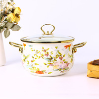 Marmite à soupe de style chinois universelle de 24 cm en émail épaissi, compatible gaz et induction, avec couvercle en verre à bord doré, pour l'exportation en Europe