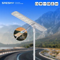 SRESKY Lámpara Solar LED Todo en Uno para Calle, Luces Solares con Celdas Solares, Foco LED Solar de 60W 80W 100W, Luz Solar con Sensor y Autolimpieza