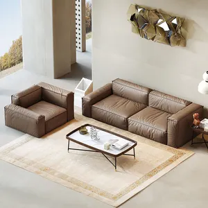 Light Luxury Minimalist Leather Sofa Italian First Layer Cowhide Sofa Living Room Modern 3 Seats 5 Seater Custom Sofa