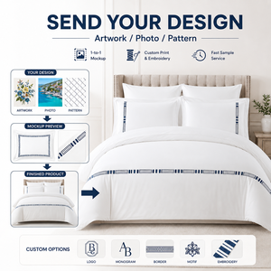 Ensemble <span class=keywords><strong>de</strong></span> literie brodé sur mesure OEM ODM, housse <span class=keywords><strong>de</strong></span> couette et taie d'oreiller pour hôtel, logo <span class=keywords><strong>personnalisé</strong></span>, motif, taille, linge <span class=keywords><strong>de</strong></span> <span class=keywords><strong>lit</strong></span> <span class=keywords><strong>de</strong></span> luxe - Product Image 1