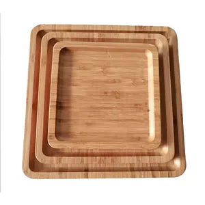 Bandeja círculo de madeira de bambu quadrado para mesa de café, comida, ottoman