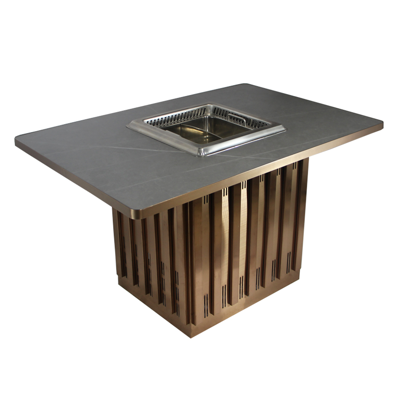 Коммерческая верхняя Мраморная и розовая рама из нержавеющей стали Бездымная для ресторана Горячий Горшок стол