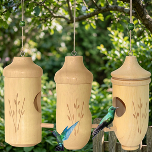 3 Packs Eco-Friendly Natural Wooden Hummingbird Houses Glossy Finish No Electricity Required for Wild Birds Outdoor Hanging - Product Image 4