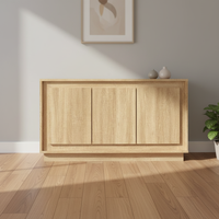 Buffet latéral à larges rainures avec rangement, grande table de buffet moderne et organique pour entrée et salon