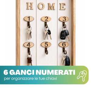 Organizador de llaves de madera para montar en la pared, caja para llaves de 20x30 cm con ganchos para hoteles y alojamientos. - Product Image 3