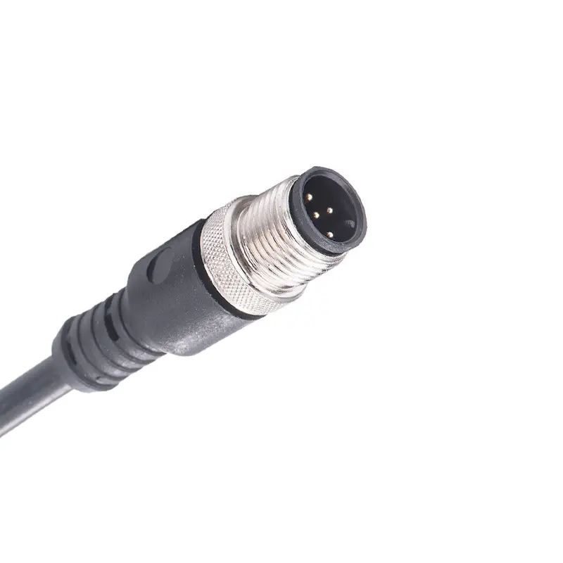 M12 4pin Male Connector With Cable 2 Meter Length Air Plug Unshielded
