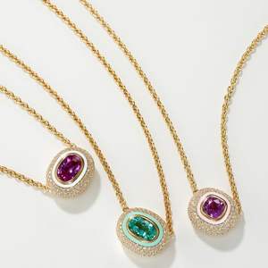 Nueva llegada Bling joyería de moda para mujer Micro Pave 5A Cubic Zirconia Rosy Red Light Blue Oval CZ Charm colgante collar - Product Image 1