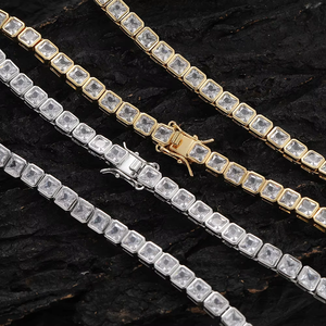 4 * 4Mm Encapsulated Square Zirconium Tennis <b>Chain</b> Necklace, <b>Copper</b> Micro-inlaid Zircon Single-row <b>Chain</b> Tanjing Fashion - Product Image 1