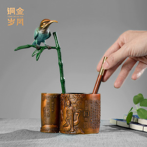 Portaplumas de Cobre con Diseño de Orquídea, Adorno de Cobre Estilo Chino, Regalo para Oficina o Escritorio - Product Image 2