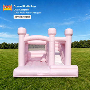 <span class=keywords><strong>Castillo</strong></span> Inflable con Tobogán en Rosa Pastel, Estilo Moderno, para Bodas, Fiestas de Baby Shower y Alquiler - Product Image 1