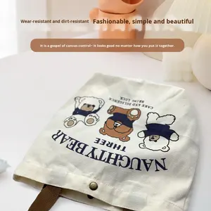 Bolsa de lona de tres ositos, bolsa de almuerzo portátil para estudiantes de estilo bosque bonito para niñas, patrón de letras a la moda - Product Image 2