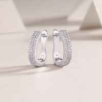 Boucles d'oreilles créoles en argent sterling 925 en forme de U avec moissanite pour femme, multi-rangs, entièrement pavées de moissanite, style Huggie