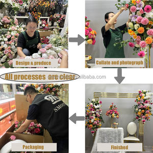 Soporte de arco de flores artificiales de cuerno <span class=keywords><strong>tropical</strong></span> liso Marco de arco de fondo de boda Metal con corredor de Panel de flores rosas - Product Image 5