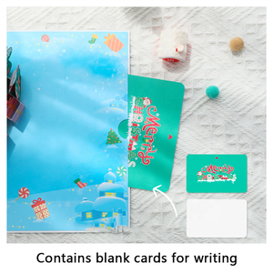 Buon Natale verde pop up biglietto <span class=keywords><strong>di</strong></span> auguri con busta e mini carta <span class=keywords><strong>di</strong></span> scrittura regali creativi - Product Image 3