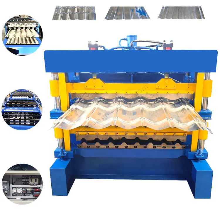 High Efficiency 3 In 1 Color Steel Roofing Sheet Three Layer Triple Deck Tier Roof Wall Panel Roll Forming Making Machine