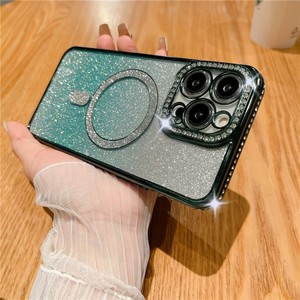Custodia per telefono trasparente magnetica con glitter graduale e design a lente laterale con diamanti di lusso, in TPU, per <span class=keywords><strong>iPhone</strong></span> 16 <span class=keywords><strong>Plus</strong></span> 15 14 13 12 11 Pro Max - Product Image 6