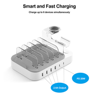 Station de charge multi-USB Type-C pour téléphones portables, station de charge portable de bureau à 6 ports pour tablettes et téléphones portables