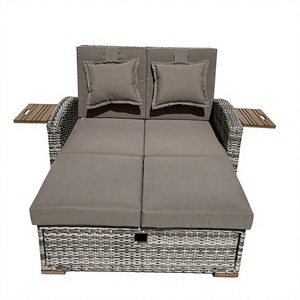 Chaise longue en rotin de haute qualité, moderne, confortable et premium avec dossier réglable et coussin pour hôtel, jardin, cour et terrasse - Product Image 1