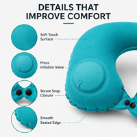 Oreiller de voyage gonflable en forme de U, en PVC floqué, portable, pour avion, soutien cervical, 38x24x11cm