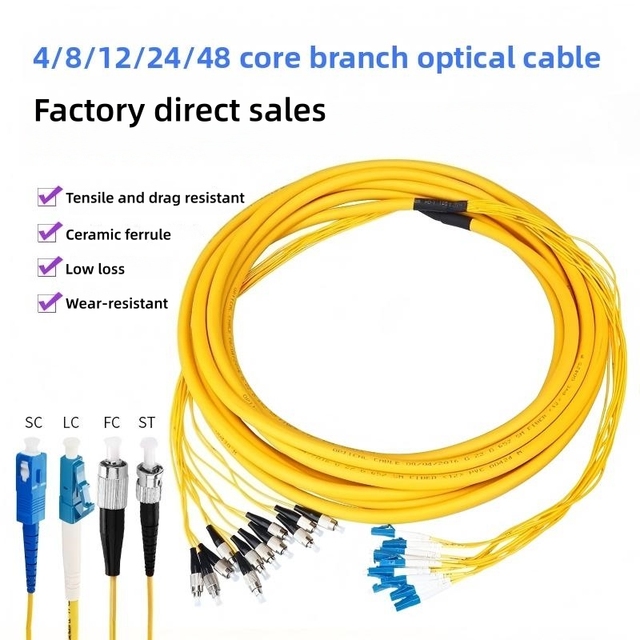 Fibre Optic Pre-Terminated Breakout Cable Quality 4/8/12/24/48 Core Indoor Optical Fiber Single Mode Bundled Pigtail Patch Cord