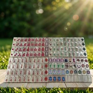 Ensemble de Mahjong américain de luxe Year Horse Pearl Cream, 160 tuiles en acrylique, design artistique personnalisé, écologique, portable et durable - Product Image 3
