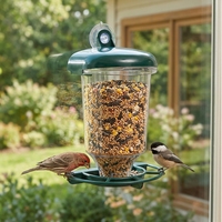 Mangeoire automatique pour oiseaux en plastique transparent de 89 oz avec ventouse, mangeoire portable pour perroquets et oiseaux chanteurs, observation facile des graines pour oiseaux