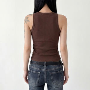 Camiseta sin mangas de punto acanalado Y2K, ecológica y transpirable para mujer, estilo estético, elástica, ajustada, con detalle de botones, ropa informal de verano - Product Image 5