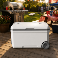 Glacière isotherme portable 70L légère avec roulettes et poignée télescopique, maintien au chaud 48h pour vin, camping, barbecue, livraison de repas
