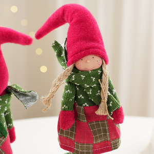 LingKai Girl Figurine Standing Red and Green Creative Gnome Red-Hat Christmas Elf Ornaments - Product Image 4