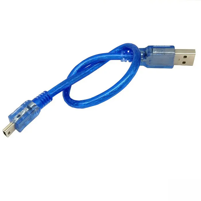 30cm USB Cable for ardui UNOR3 Nano V3.0 Mega 2560 R3 USB2.0 to mini USB for ardui Blue Dual Shielding wirePrinter Cable