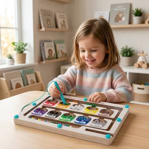 Tavola labirinto in legno per il conteggio dei colori, gioco educativo Montessori per l'ordinamento dei colori e l'allenamento della coordinazione occhio-mano per bambini piccoli - Product Image 2
