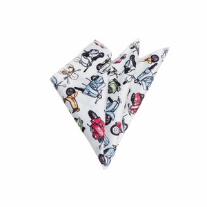 Pocket Square for Men with Colorful Vespa Engine Print on White Adult - Product Image 2