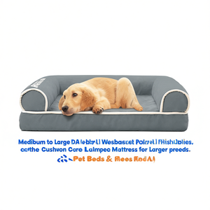 Lit pour chien de taille moyenne à grande avec housse amovible et lavable, matelas en fibre de polyester gris pour usage intérieur, lit pour animaux de compagnie toutes saisons - Product Image 1