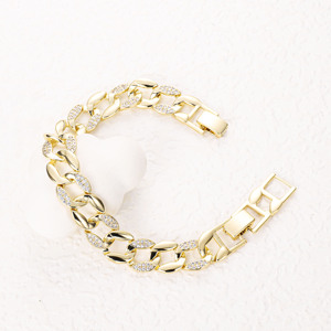 Mode Klassieke Groothandel Messing Zirkoon Diamanten Armband Vrouwen Oro Laminado Pulseras Hart Vierkant Cuba 14K Vergulde Armband