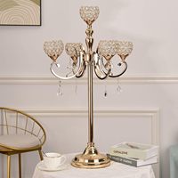 Candélabres dorés à 5 bras pour décorations de mariage, centres de table, chandeliers en métal avec support de lustre orné de perles de cristal
