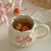 Vente chaude Creative Adorable En Relief En Céramique Café Thé Lait Tasse Nordique Simple Motif 350ml Capacité Lave-Vaisselle Micro-ondes