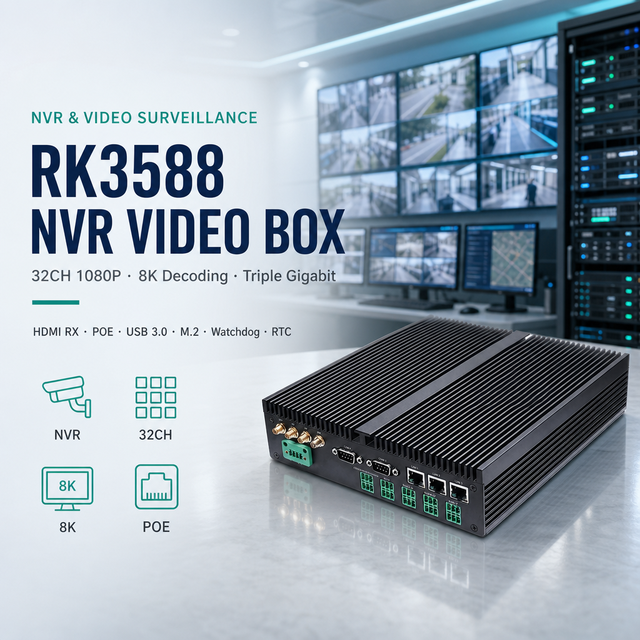 RK3588 SOC NVR Video Input Box 32CH 1080P  RX 8K Decoding Triple Gigabit POE Android 13 Watchdog RTC USB 3.0 M.2 Edge AI Box