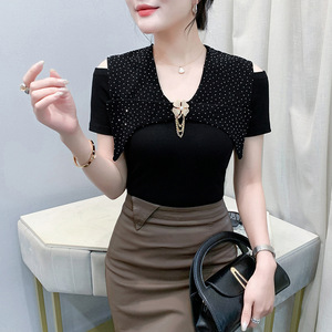 Estate nuova industria pesante francese tridimensionale Clinch t-shirt manica corta a balze <span class=keywords><strong>Top</strong></span> abbigliamento donna - Product Image 3