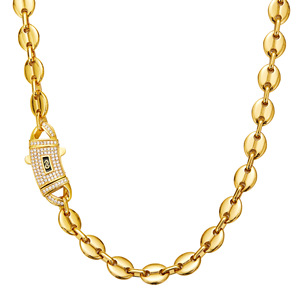 Collar y Pulsera de Cadena de Granos de Café Estilo Hip Hop de Acero Inoxidable Bañado en Oro de 14K de 6/8/10 mm, Cadena Mónaco a la Moda - Product Image 2