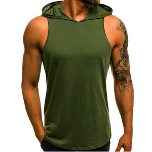 الرجال صالة الألعاب الرياضية سترة العضلات غطاء رأس خزان مع شعار - Product Image 2