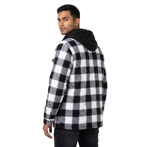 Chemise-veste en flanelle à carreaux épaisse pour homme, à capuche, avec doublure matelassée - Product Image 1