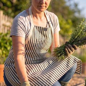 Tablier en toile réutilisable avec poches, tablier de travail réglable à rayures personnalisées pour hommes et femmes, idéal pour la cuisine, la pâtisserie et le jardinage - Product Image 5