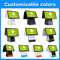 Système POS à double écran tactile 15/15,6 pouces, tablette PC de bureau intelligente, Android tout-en-un, paiement sans argent liquide, machine de caisse POS