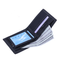 Dompet Denim Desain Baru Original Grosir dengan Kantong Luar, Dompet Kartu Jeans Kanvas Hitam Unisex untuk Remaja Sporty