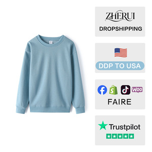 Knitted Solid Color Autumn Casual Breathable Long Sleeve Custom Logo Unisex Pink Crew Neck Sweatshirt 100% Cotton <b>Women</b> <b>Tops</b> - Product Image 2