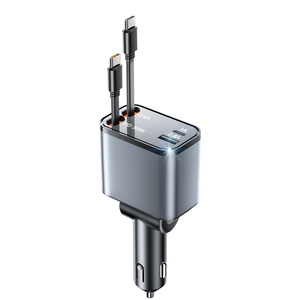 ABS 100W PD QC 2 porte di tipo C <span class=keywords><strong>USB</strong></span> a doppio cavo retrattile accendino sigaro ricarica rapida caricabatteria <span class=keywords><strong>per</strong></span> <span class=keywords><strong>auto</strong></span> iPhone - Product Image 1