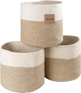 3-Pack Wholesale Beige Bins Organizer Bookcases Shelving Stylish Durable Containers Woven Cotton Rope Basket Cube Storage Bakset