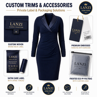 Robe crayon moulante à revers cranté en satin uni, manches longues, taille froncée croisée, longueur genou, fabrication OEM ODM, marque privée
